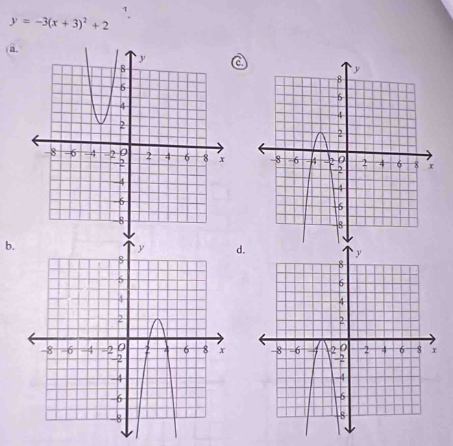 y=-3(x+3)^2+2
a. 

b. 
d.