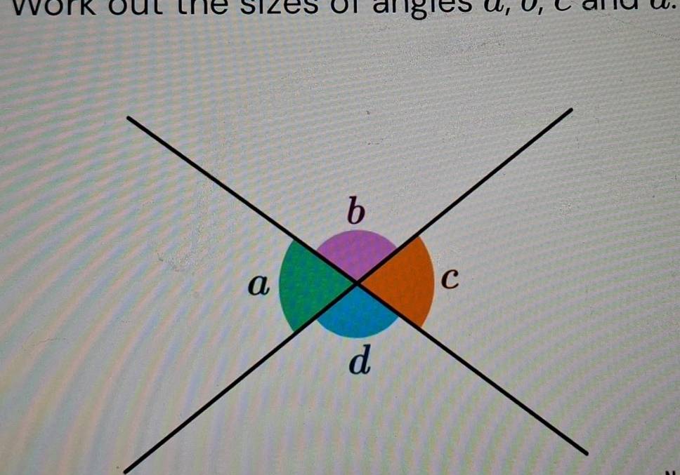 work out the sizes of angies a, 0, cand a.