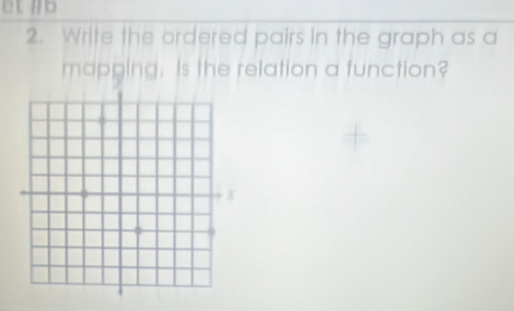 et h6 
2. Write the ordered pairs in the graph as a 
mapping. Is the relation a function?