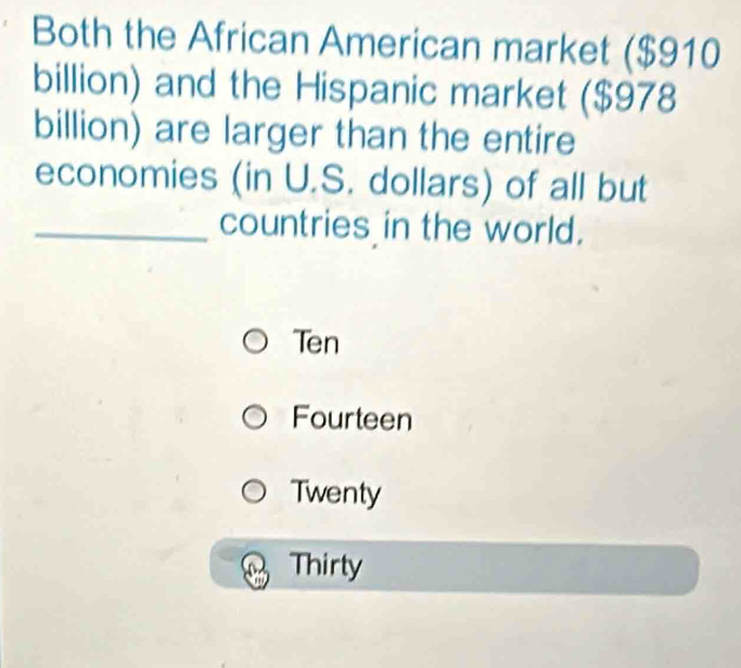 Solved: Both the African American market ($910 billion) and the ...