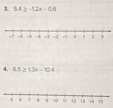 5.4≥ -1.2x-0.6
4. 6.5≥ 1.3x-10.4