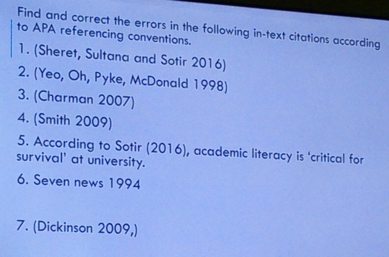 Solved: Find and correct the errors in the following in-text citations ...