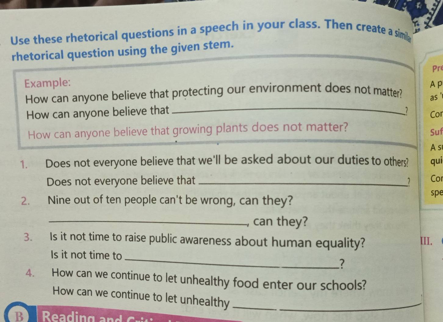 Solved: Use these rhetorical questions in a speech in your class. Then ...