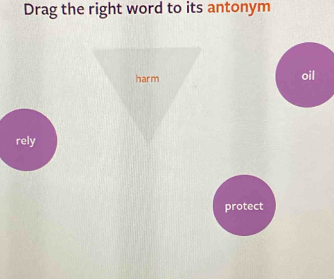 Drag the right word to its antonym 
harm 
protect