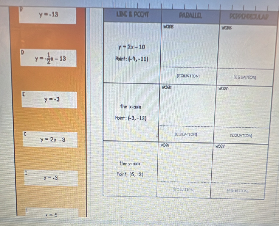 1
1 1
y=-13
D y=- 1/2 x-13
【
y=-3
:
y=2x-3
x=-3
L
x=5