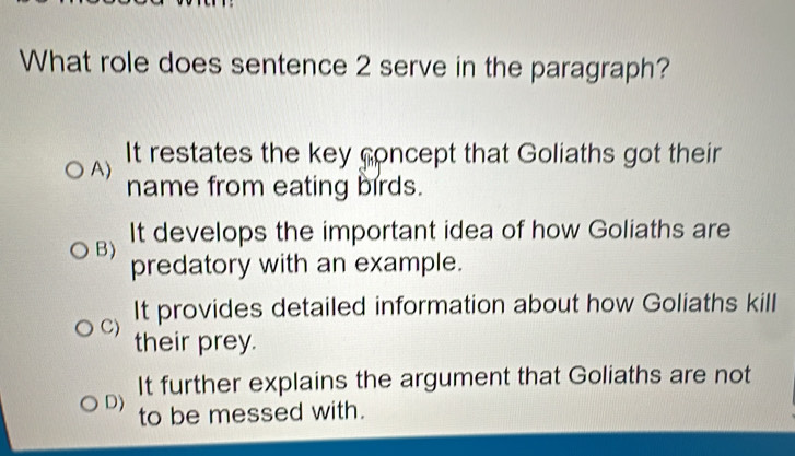 Solved: What role does sentence 2 serve in the paragraph? A) It ...