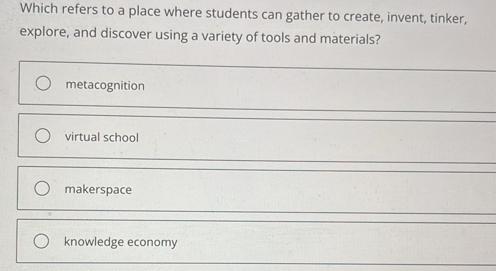 Solved: Which refers to a place where students can gather to create ...