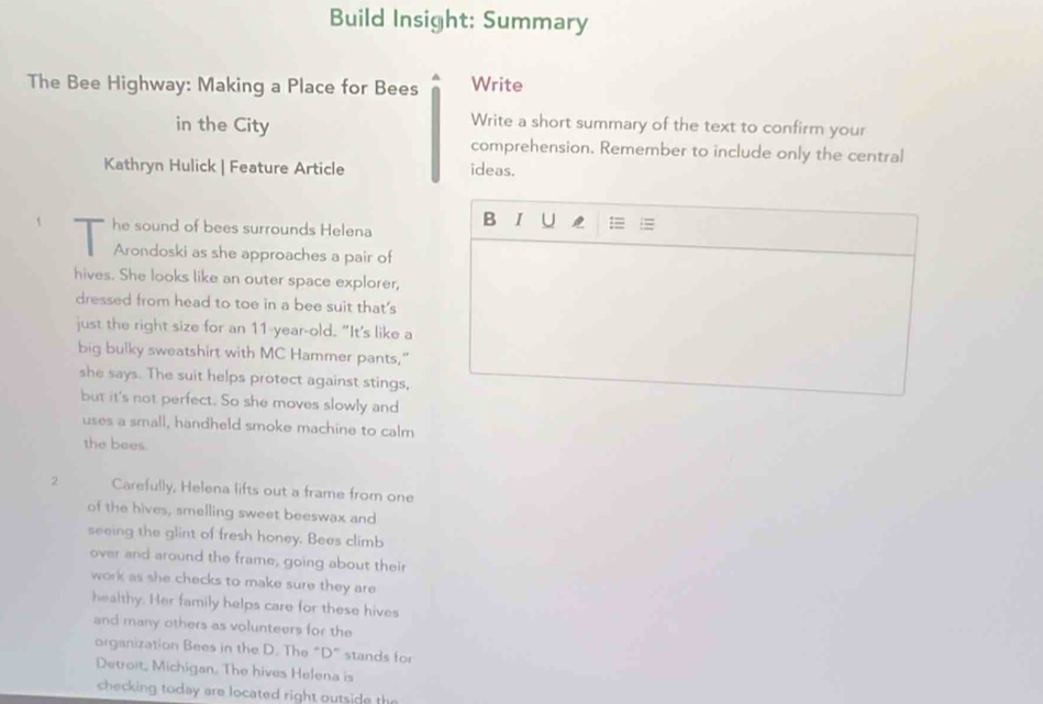 Solved: Build Insight: Summary The Bee Highway: Making a Place for Bees ...