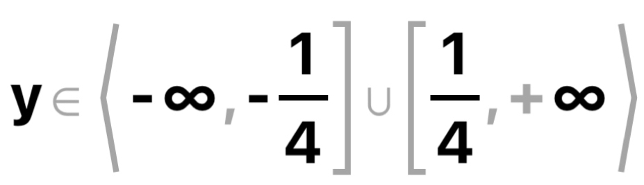 y∈ (-∈fty ,- 1/4 ]∪ [ 1/4 ,+∈fty )