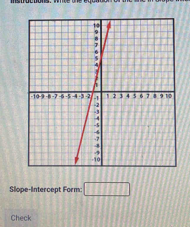 instructions. wnte the equation or the 
Slope-Intercept Form: □ 
Check