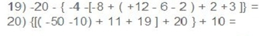 -20- -4-[-8+(+12-6-2)+2+3] =
20)  [(-50-10)+11+19]+20 +10=