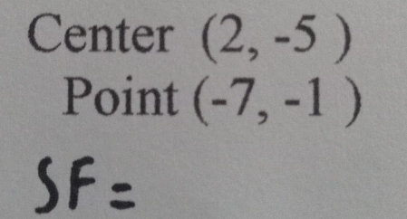 Center (2,-5)
Point (-7,-1)