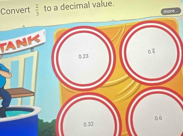 Convert  2/3  to a decimal value. 
more... 
tank