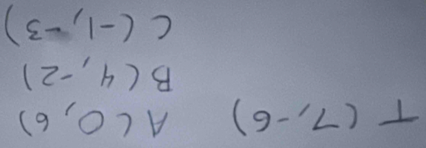 T(7,-6) A(0,6)
B(4,-2)
C(-1,-3)