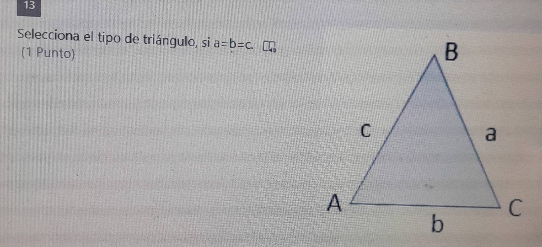 Selecciona el tipo de triángulo, si a=b=c. 
(1 Punto)