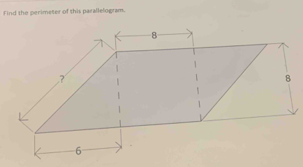 Find the perimeter of this parallelogram.