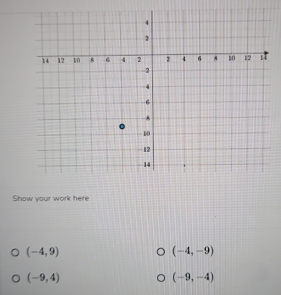 Show your work here
(-4,9)
(-4,-9)
(-9,4)
(-9,-4)