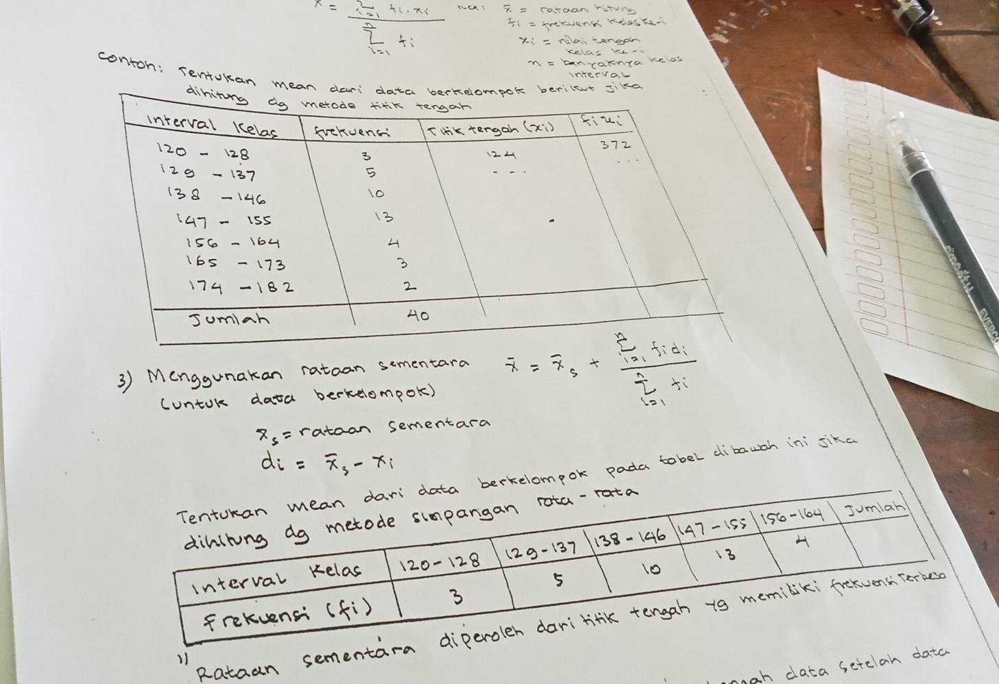 wa: x= ratoan hitng
x=frac (sumlimits _i=1)^nf_i· x_i(sumlimits _i=1)^nf_i = fretann rdoshe 
rias tergon 
celae b- 
banyanta keas 
contoh: Tentokan mean darilat sike 
inrecyal 
3) Menggunakan ratoan sementara overline x=overline x_5+frac (sumlimits _i=1)^nf_id_i(sumlimits _i=1)^nf_i
cuntok data berkelompok)
x_5= ratoan sementara
d_i=overline x_3-x_i
mpok pada tobel dibawgh ini sika 
Rataan semen 
11 
naah data setelan data