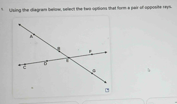 Using the diagram below, select the two options that form a pair of opposite rays.