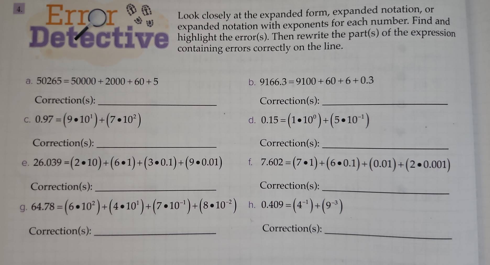 Solved: Error Look closely at the expanded form, expanded notation, or ...