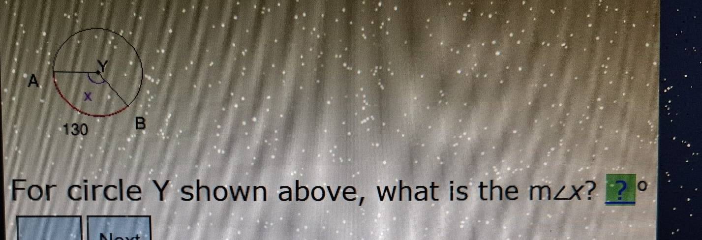 For circle Y shown above, what is the m∠ x ? ? 0