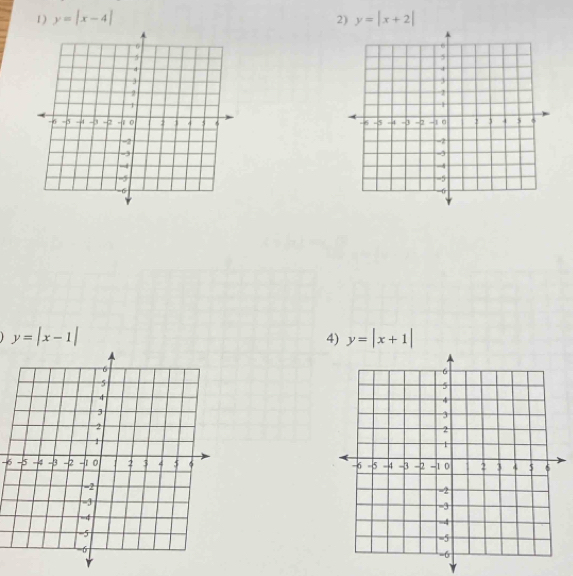 1 ) y=|x-4| y=|x+2|
2)

y=|x-1| 4) y=|x+1|
-6
Y