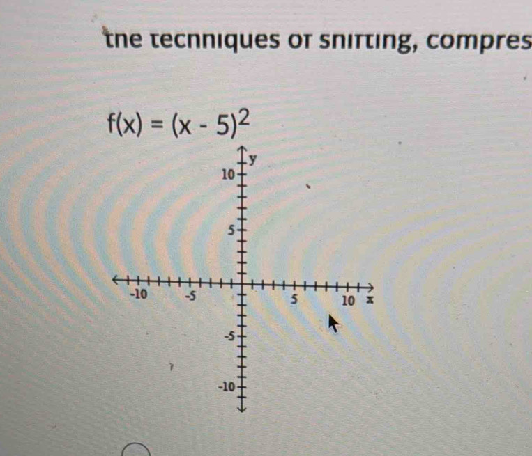 the tecnniques of snirting, compres
f(x)=(x-5)^2