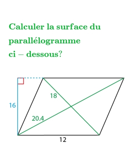 Calculer la surface du 
parallélogramme 
ci - dessous?