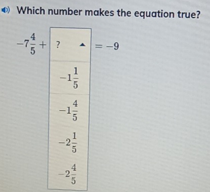 Which number makes the equation true?
-7 4/5 +  1/2 