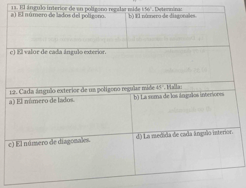 El ángulo interior de un polígono regular mide 156°. Determina: