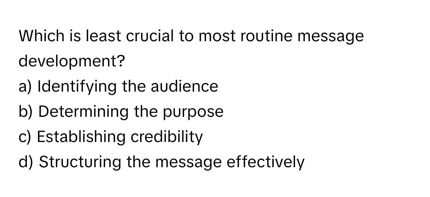 Solved: Which is least crucial to most routine message development? a ...
