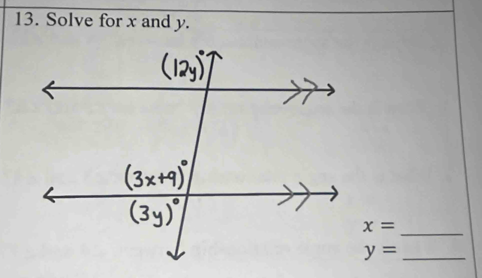 Solve for x and y. 
_
x=
_ y=