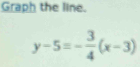 Graph the line.
y-5=- 3/4 (x-3)