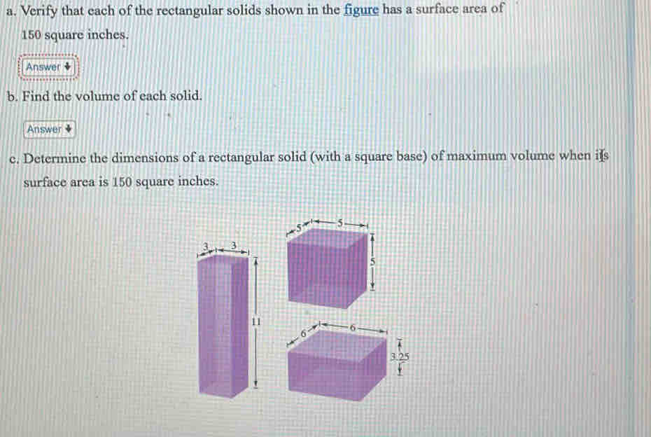 Solved: Verify that each of the rectangular solids shown in the figure ...