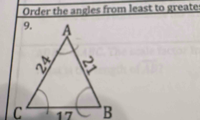 Order the angles from least to greates