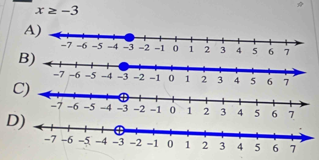 x≥ -3
A)
6 7
B)
7
C)
5 6
D