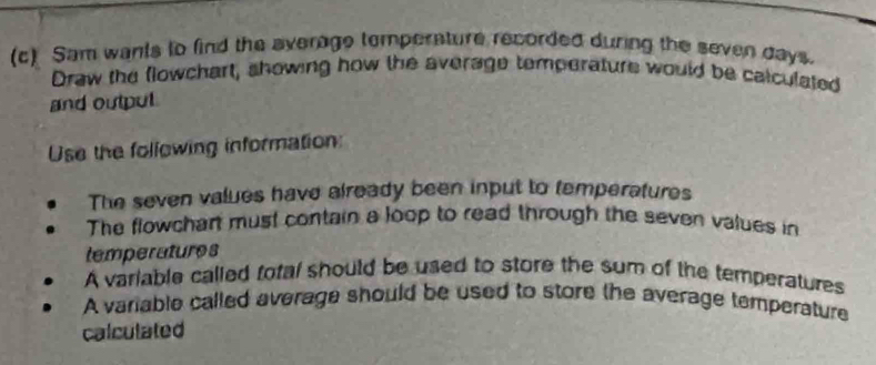 Solved: Sam wants to find the average temperature recorded during the ...