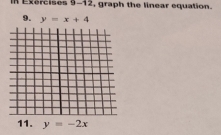 In Exercises 9-12, graph the linear equation.
9. y=x+4