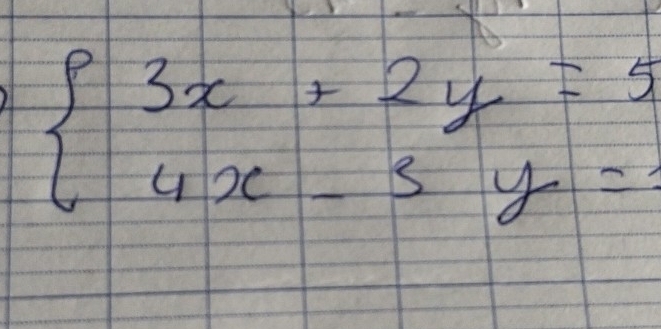 beginarrayl 3x+2y=5 4x-5y=1endarray.