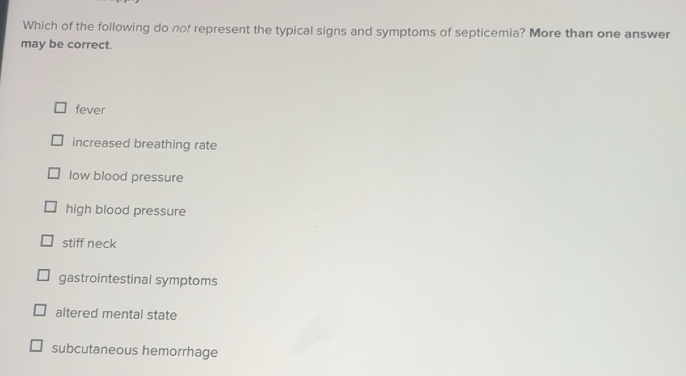 Solved: Which of the following do not represent the typical signs and ...