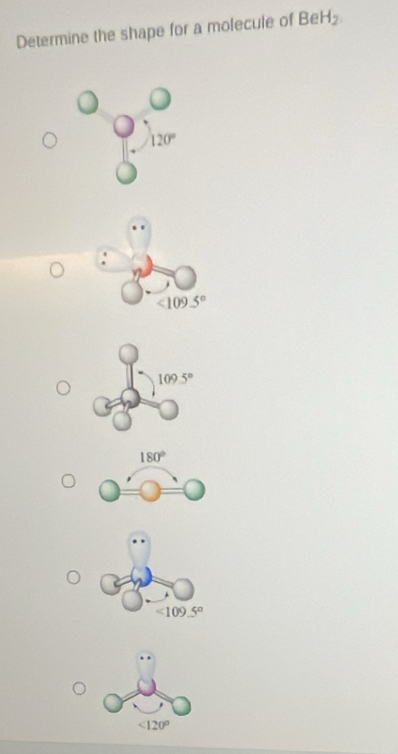 Determine the shape for a molecule of BeH_2