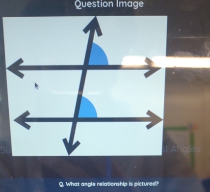 Question Image 
Q. What angle relationship is pictured?