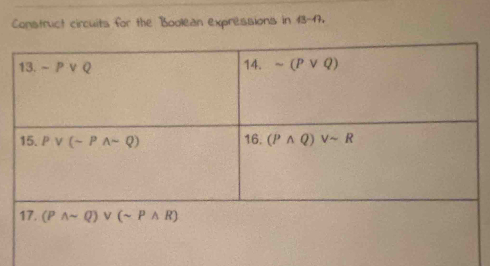 Construct circuits for the Boolean expressions in 13-17.