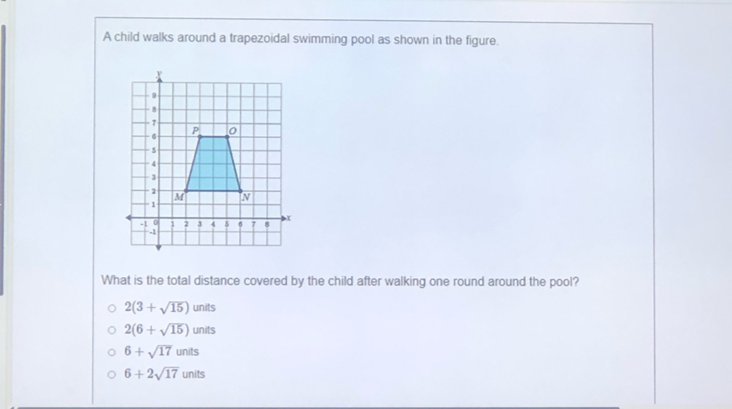 Solved: A child walks around a trapezoidal swimming pool as shown in ...