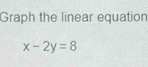 Graph the linear equation
x-2y=8