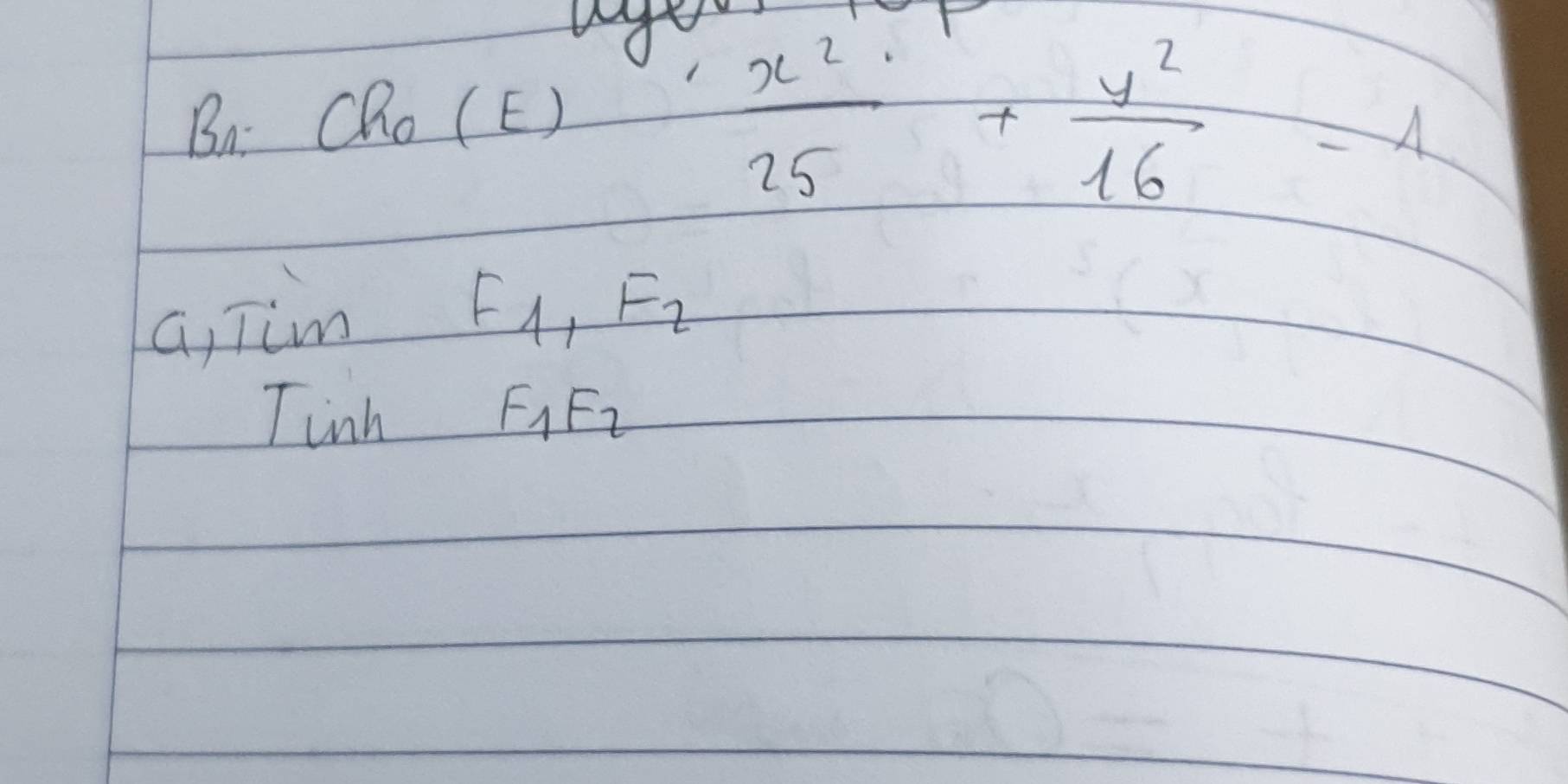 at  x^2/25 + y^2/16 =4
Bn: Cho(E)
a, Jim
F_11F_2
Tinh F_1F_2