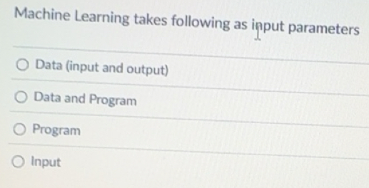 Solved: Machine Learning takes following as input parameters Data ...