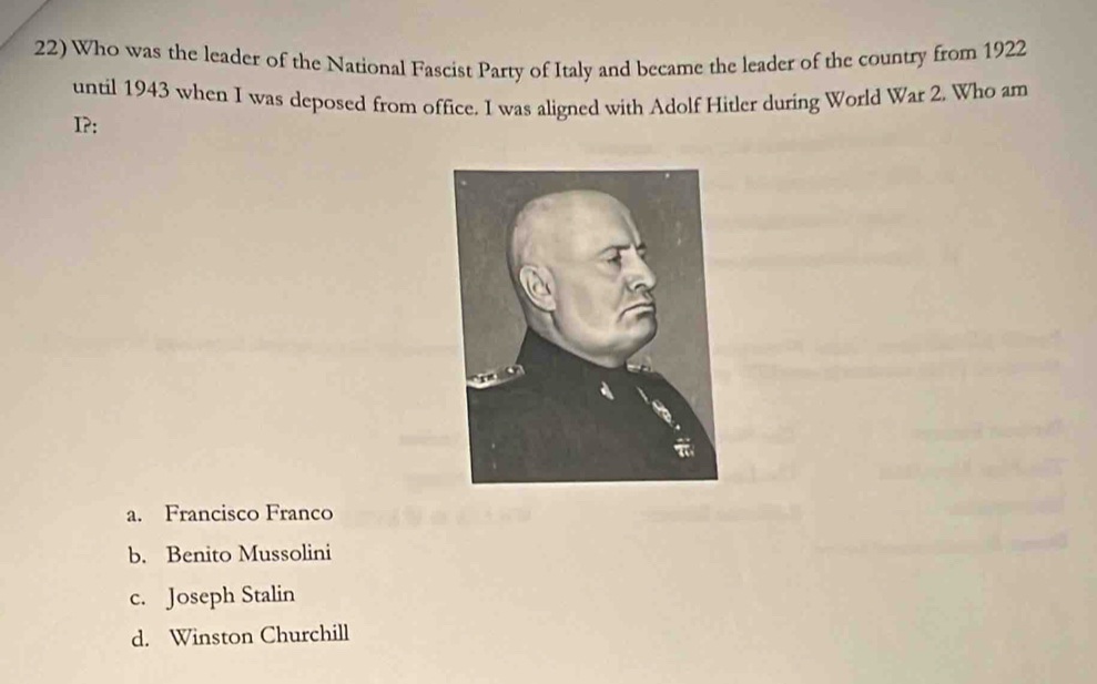 Solved: Who was the leader of the National Fascist Party of Italy and ...