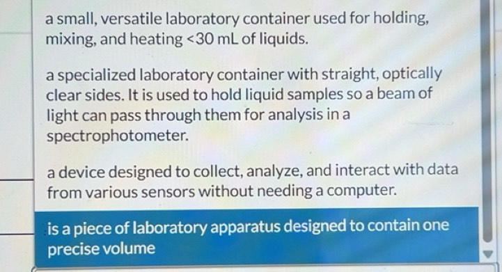 Solved: a small, versatile laboratory container used for holding ...