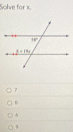 Solve for x.
7
8
6
9